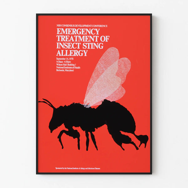 Vintage medical poster on the emergency treatment of insect sting allergies