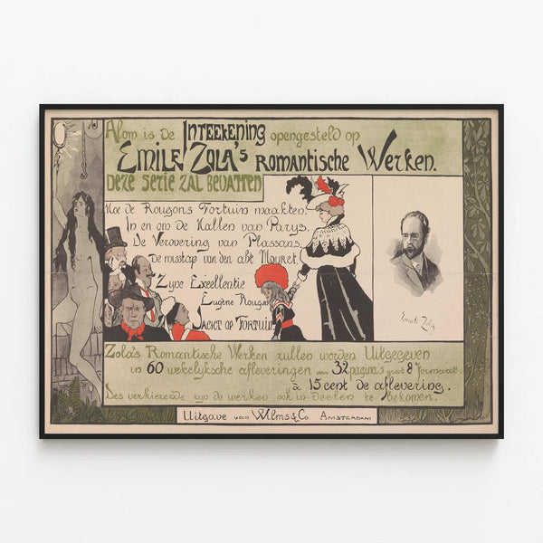 Vintage Poster Emile Zola Romantic Works - Artistic Wall Decoration — framed artwork on a wall