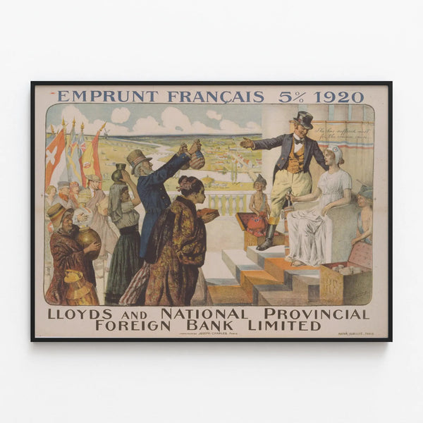 Vintage French Loan Poster 5% 1920 - Historical Wall Decoration — framed artwork on a wall