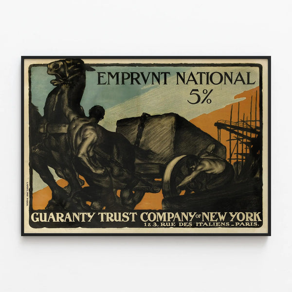 Vintage poster of the national loan 5% Guaranty Trust Company — framed artwork on a wall