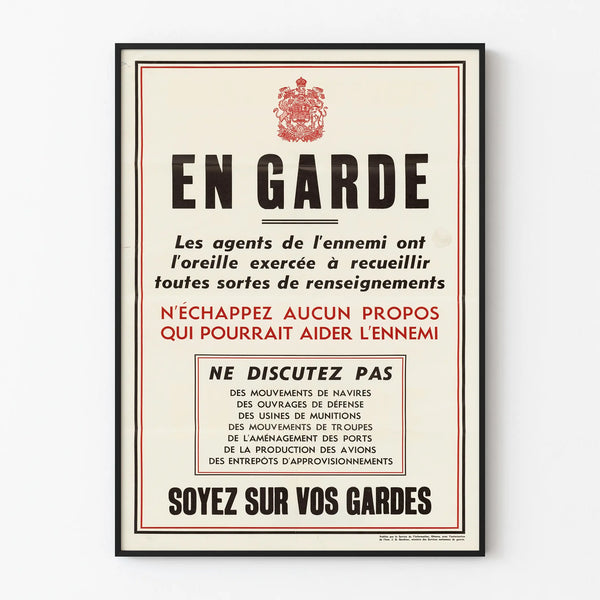 Vintage wall decoration safety poster 'En Garde'
