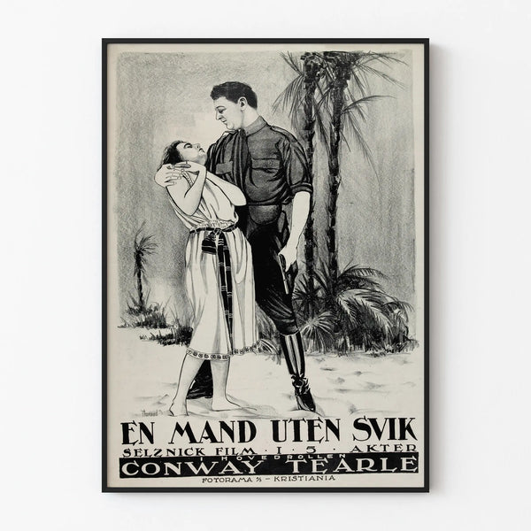 Vintage black and white poster film En Mand Uten Svik - Retro cinema wall decoration