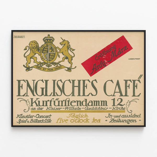 Vintage Poster English Café Kurfürstendamm 12 — framed artwork on a wall