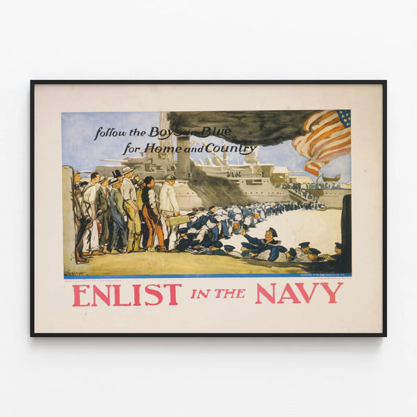 Vintage Poster Enlist in the Navy - Marine Wall Decoration — framed artwork on a wall