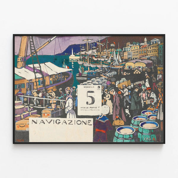 Vintage maritime port and navigation poster — framed artwork on a wall