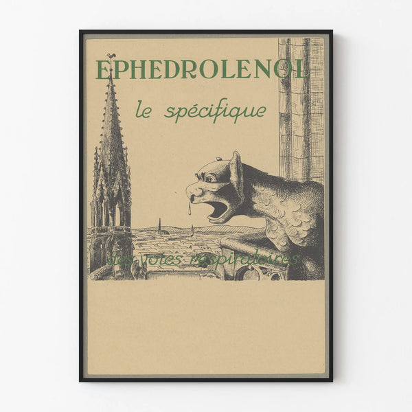 Vintage wall decoration poster of a gargoyle and cathedral