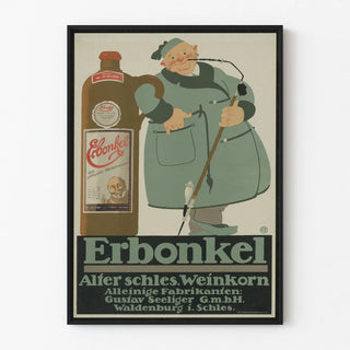 Vintage Erbonkel poster with bottle and man smoking a pipe