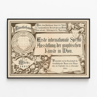 Vintage Poster for the International Exhibition of Graphic Art in Vienna 1883 — framed artwork on a wall