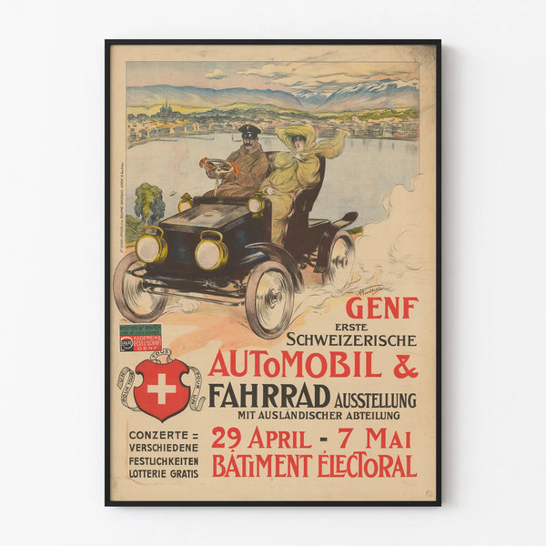 Vintage poster of automobile and bicycle exhibition Geneva 1905