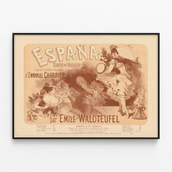 Spain Poster: Suite of Waltzes after Emmanuel Chabrier by Emile Waldteufel — framed artwork on a wall