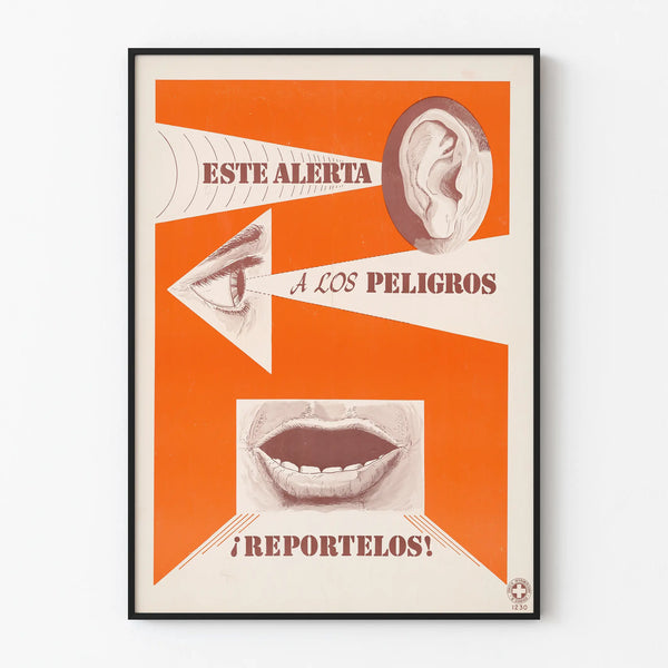 Vintage safety poster: Alerting dangers aloud and attentively