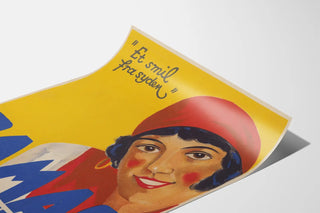 Vintage poster of oranges with a smiling female portrait
