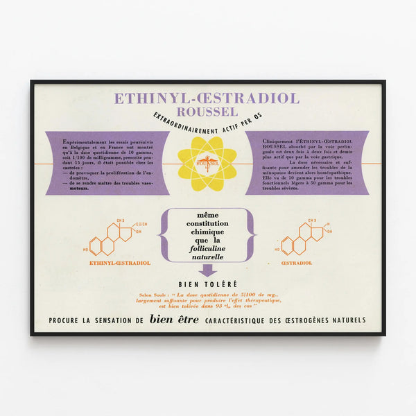 Vintage poster Ethinyl-oestradiol Roussel - Scientific wall decoration — framed artwork on a wall
