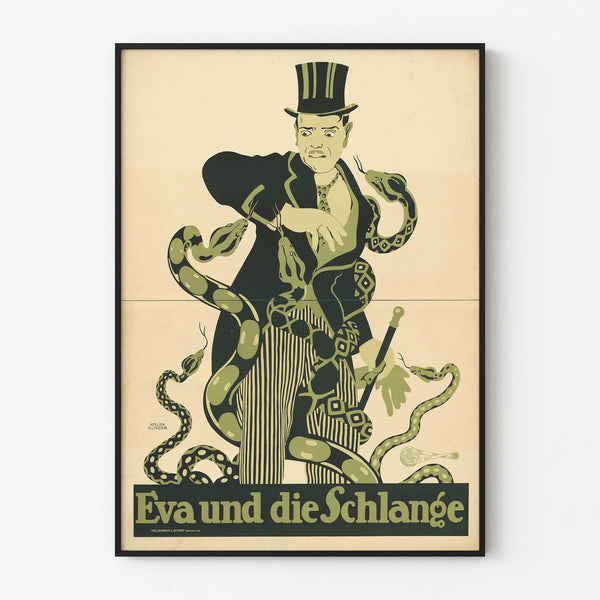 Vintage poster Eva and the snake with man and serpents