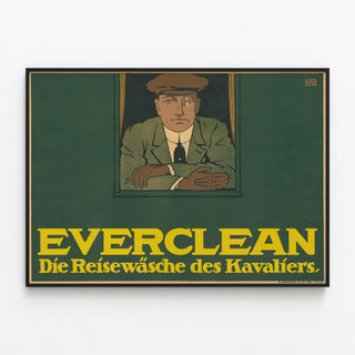 Vintage Everclean poster for travel laundry — framed artwork on a wall