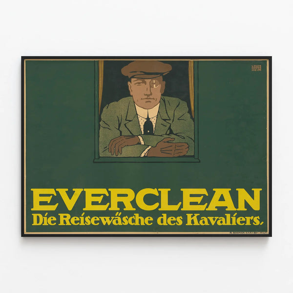 Vintage Everclean poster for travel laundry — framed artwork on a wall
