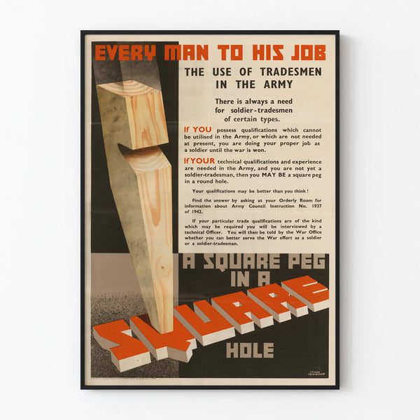 Vintage poster 'A square peg in a square hole' military wall decoration
