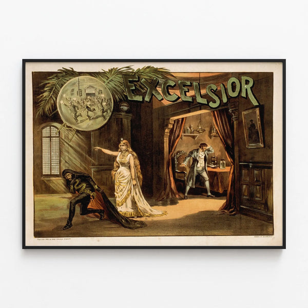 Vintage decorative poster Excelsior 1883 — framed artwork on a wall
