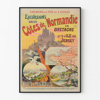Vintage poster of excursions along the coasts of Normandy, Brittany, and the Isle of Jersey
