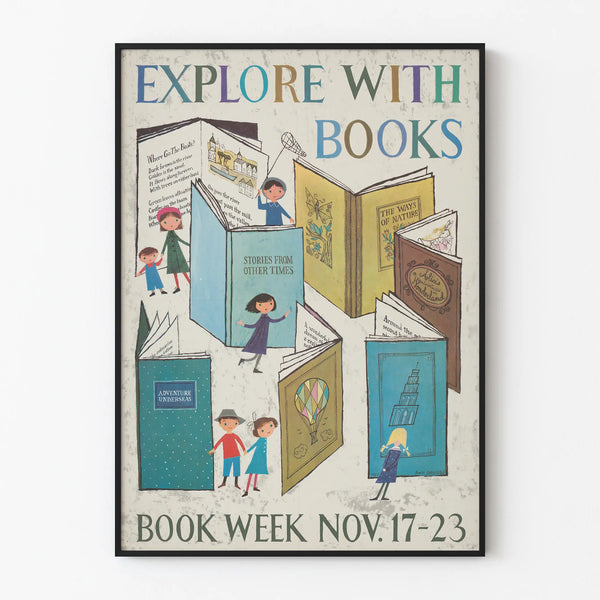 Vintage Poster Explore with Books Children's Wall Decoration