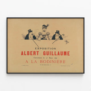 Vintage poster for the Albert Guillaume exhibition 1896 at the Bodinière — framed artwork on a wall