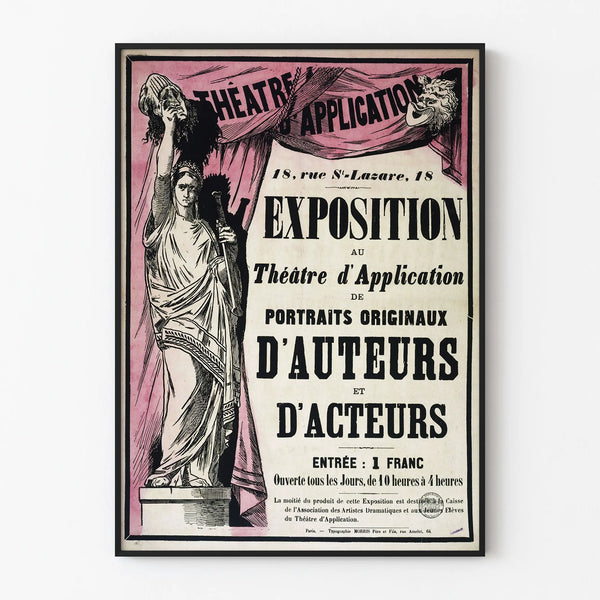 Vintage poster for an exhibition of portraits of authors and actors at the Application Theatre