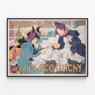 Vintage poster for the white exhibition at Place Clichy — framed artwork on a wall