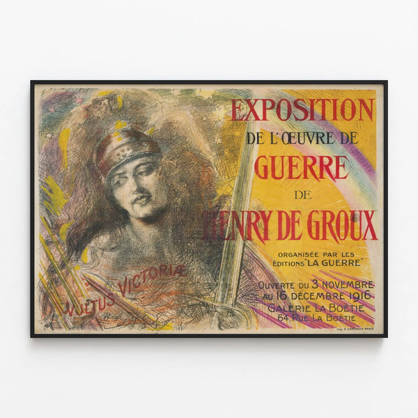 Exhibition poster of Henry de Groux's war work — framed artwork on a wall