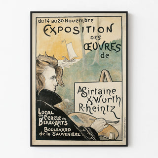 Vintage poster for art exhibition on wood and sea