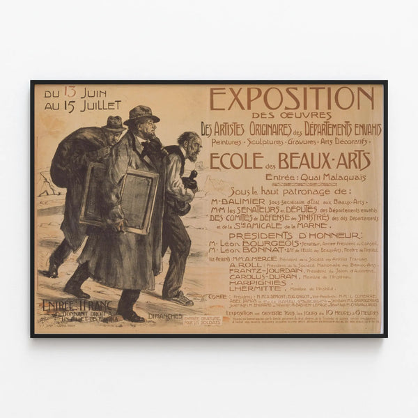 Exhibition poster of artworks by artists from invaded departments at the School of Fine Arts — framed artwork on a wall