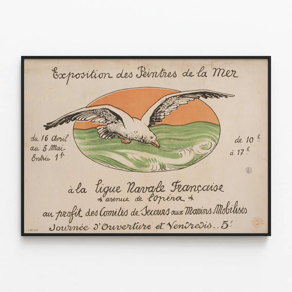 Exhibition Poster: Painters of the Sea at the French Naval League — framed artwork on a wall