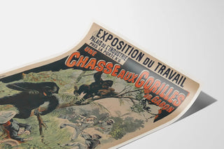 Vintage poster for the labor exhibition - gorilla hunt in Gabon