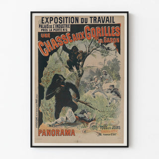 Vintage poster for the labor exhibition - gorilla hunt in Gabon