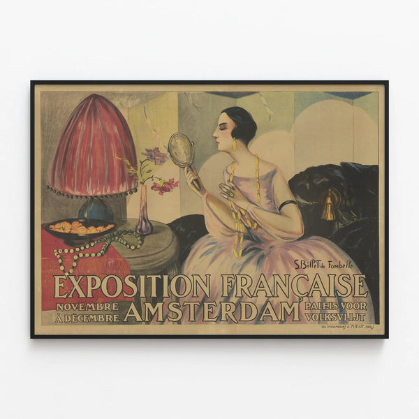 Vintage French Exhibition Poster Amsterdam Wall Decoration — framed artwork on a wall