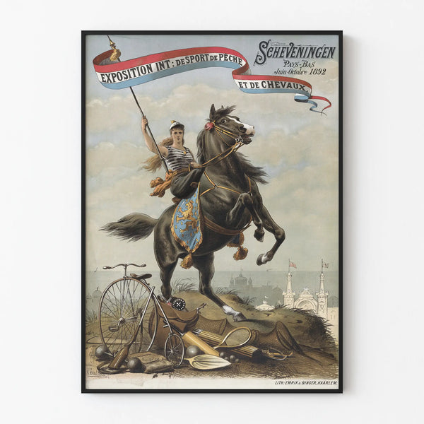 Vintage poster for fishing and horse sports exhibition 1892