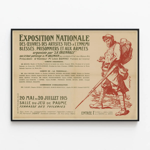 Vintage poster for the national exhibition of injured artists and prisoners 1915 — framed artwork on a wall