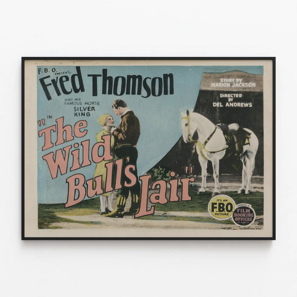 Vintage poster of Fred Thomson and his horse Silver King — framed artwork on a wall