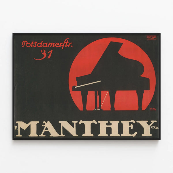 Vintage Poster Piano F. Manthey & Co Potsdamerstr. 31 — framed artwork on a wall