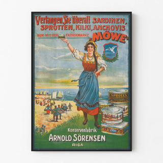 Vintage Advertising Poster MÖWE Canned Goods Arnold Sörensen Riga