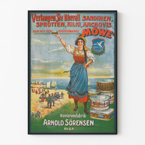 Vintage Advertising Poster MÖWE Canned Goods Arnold Sörensen Riga
