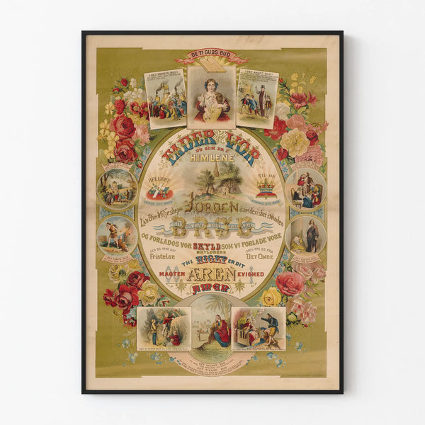 Vintage decorative poster of the Ten Commandments Danish
