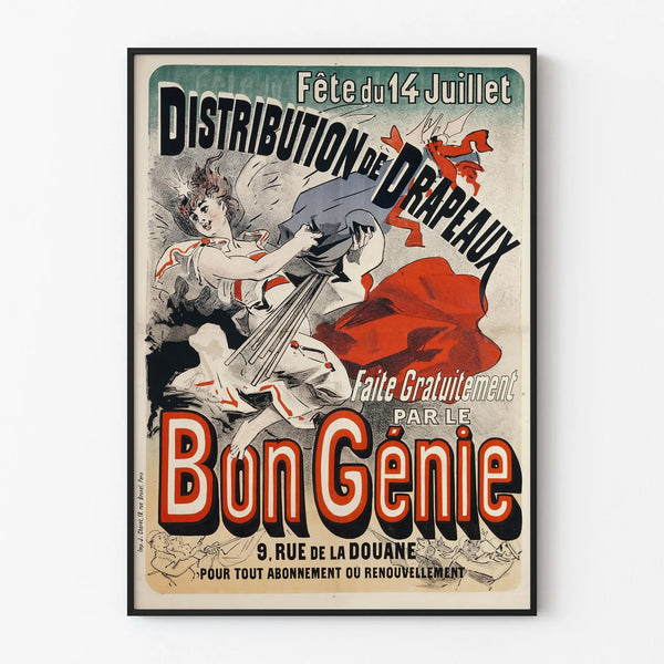 Vintage Poster of Flag Distribution for Bastille Day Celebration Bon Génie