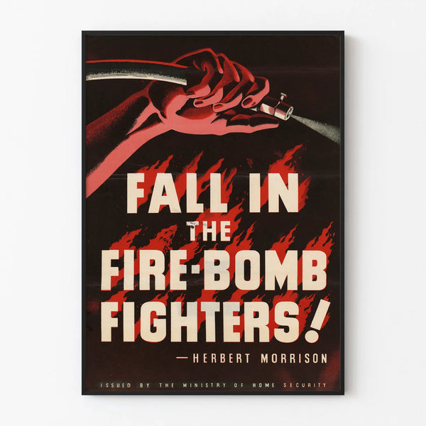 Vintage Firefighters Poster with Fire and Explosion
