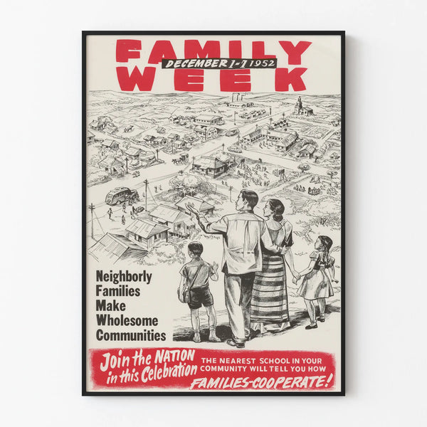 Vintage Poster Family Week 1952 - Retro Wall Decoration Family and Community