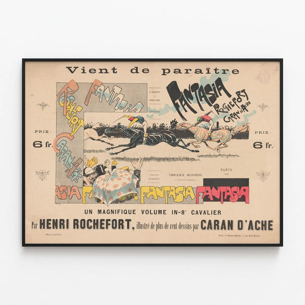 Vintage Poster Fantasia by Henri Rochefort and Caran d'Ache — framed artwork on a wall