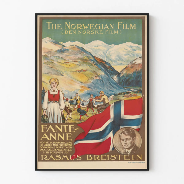 Vintage Norwegian film poster Fante-Anne with landscape and flag