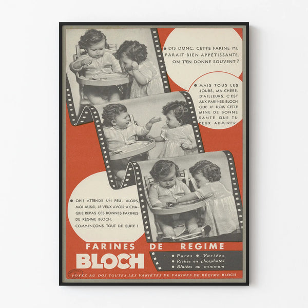 Vintage poster of Bloch diet flours for kitchen wall decoration