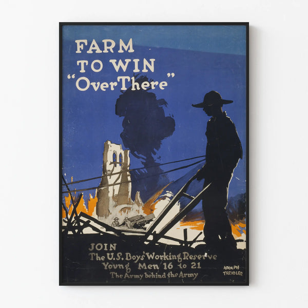 Vintage poster Farm to Win Over There - Retro wall decoration