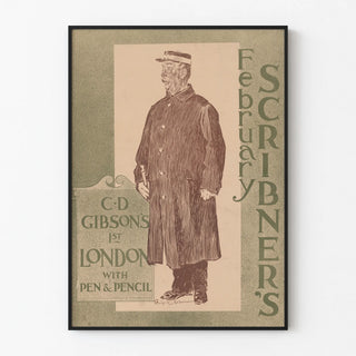 Vintage February Poster Scribner's - Masculine Style Illustration