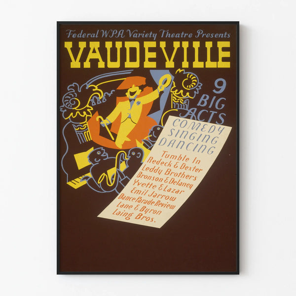 Vintage Theater Poster Vaudeville 9 Big Acts - Wall Decoration